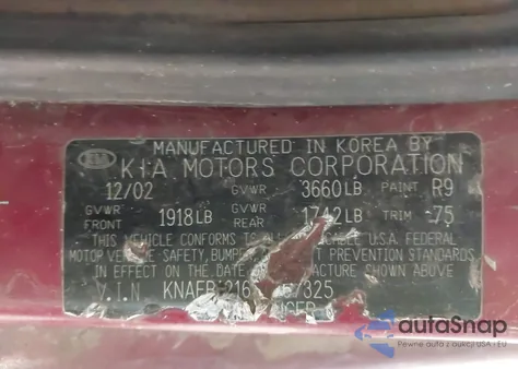 2003 Kia Spectra Ls from USA, damaged, VIN KNAFB121635267325